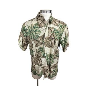 Tori Richard Men XL Aloha Shirt Palm Tree All Over Brown Green Made In Hawaii